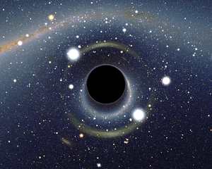  Symulowany widok czarnej dziury umieszczonej przed Wielkim Obłokiem Magellana.