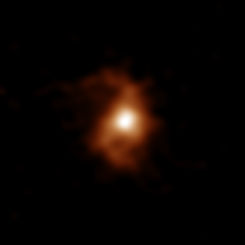 Obraz galaktyki BRI 1335-0417 wykonany przy pomocy ALMA.