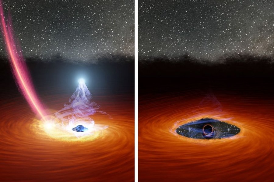 Wizja artystyczna czarnej dziury pochłaniającej gwiazdę.