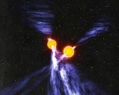 Ilustracja odkrytej pary pulsarów. Źrodło: Jodrell Bank Observatory 