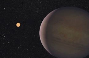 Mikrosoczewkowanie jest znakomitą metodą wykrywania egzoplanet. Ta koncepcja artystyczna przedstawia pierwszą planetę odkrytą w ten sposób, glob o masie zbliżonej do masy Jowisza, krążący wokół czerwonego karła znajdującego się w odległości co najmniej 10 000 lat świetlnych od Słońca. Źródło: NASA / JPL-Caltech.