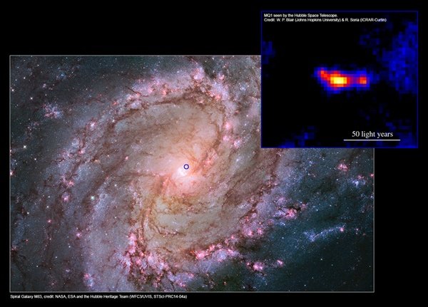 Znana galaktyka południowego nieba, M83, została sfotografowana za pomocą Teleskopu Hubble'a i Teleskopu Magellana w świetle widzialnym, przez orbitalne obserwatorium Chandra na falach rentgenowskich, oraz w dziedzinie radiowej (ATCA, VLA). Źródło:HST