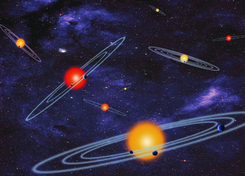Koncepcja artysty przedstawiająca układy gwiazd okrążanych przez więcej niż jedną planetę. Żródło: NASA