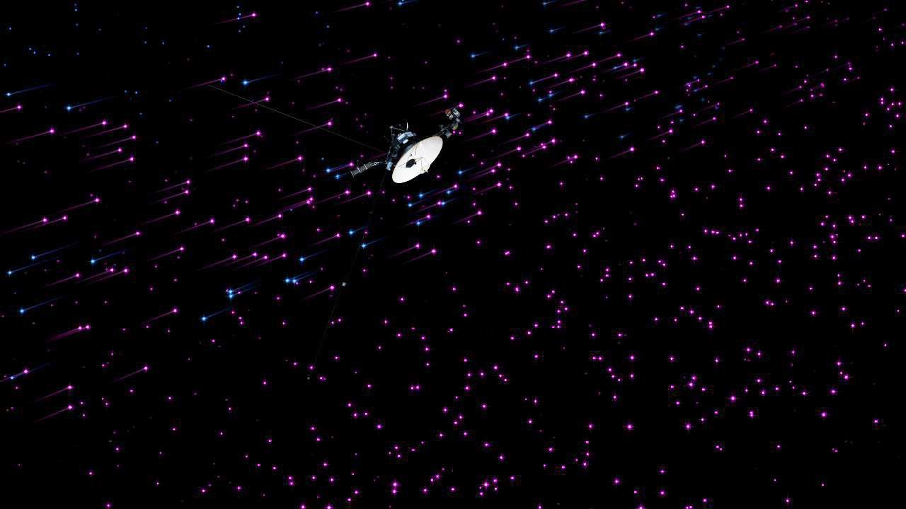 Voyager 1 na „magnetycznej autostradzie” – rysunek pokazuje, że na obszarze „autostrady” cząstki poruszają się głównie w jednym kierunku. Źródło: NASA/JPL-Caltech.