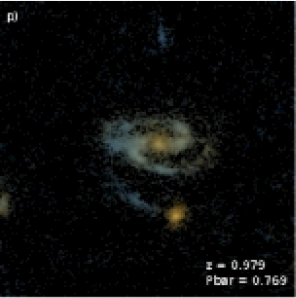 Galaktyka z poprzeczką na przesunięciu ku czerwieni z = 0.979, którą zaobserwowano w ramach przeglądu HST-COSMOS.