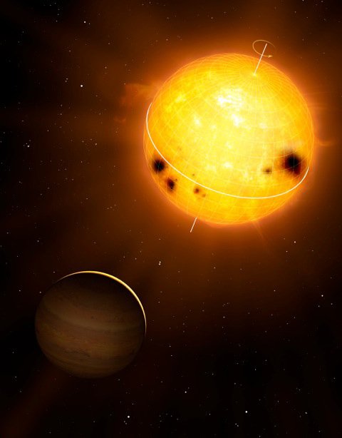 Grupa naukowców wykorzystała nowatorską metodę pomiarów wewnętrznych własności gwiazd, dzięki której możliwe jest wyciąganie dokładniejszych wniosków na temat orbitujących je planet. Takiemu badaniu poddano HD 52265, w której podejrzewano obecność planety. Na rysunku przedstawiono artystyczną wizję HD 52265 i jej planety podobnej do Jowisza. Źródło: Image courtesy of MPI for Solar System Research/Mark A. Garlick.