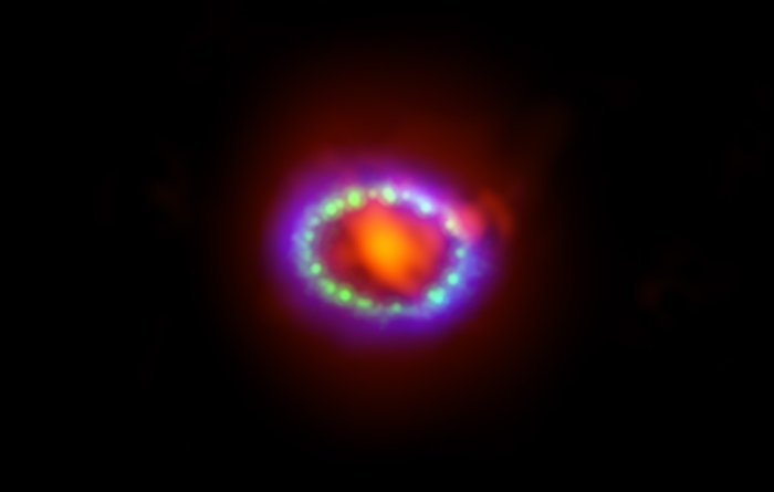 Pozostałość po wybuchu supernowej SN1987. Źródło: ALMA (ESO/NAOJ/NRAO)/A. Angelich