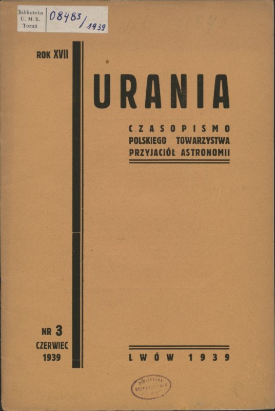 Ostatni przedwojenny numer Uranii (3/1939). Źródło: Urania - Postępy Astronomii.