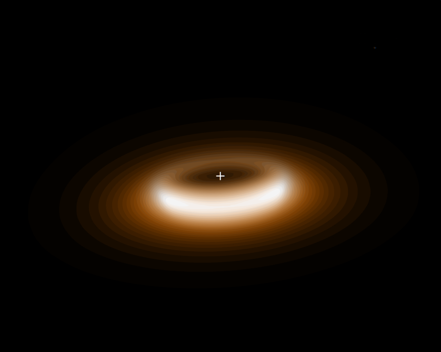 Model dysku wirującego wokół gwiazdy V390 Velorum. Obraz uzyskano przez nalożenie danych obserwacyjnych z kilku instrumentów obserwatorium VLT (źr. Copyright Stephane Guisard, ESO)
