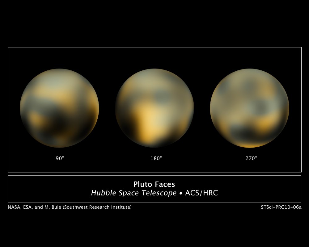 Fot. Zmienność atmosfery Plutona na skutek jego ruchu wokół Słońca. Zdjęcia wykonane w latach 2002-2003 przez Kosmiczny Teleskop Hubble'a. Źródło: NASA 