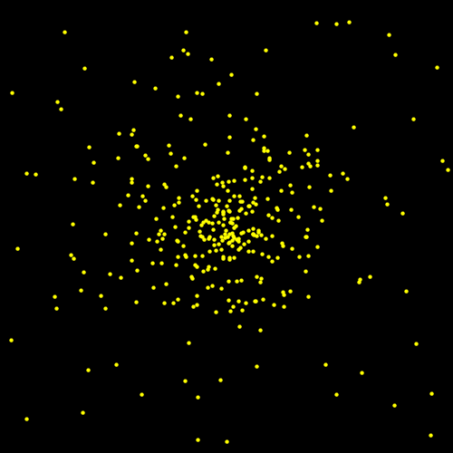 Ultra-słaba galaktyka karłowata powstała w wyniku symulacji ewolucji pływowej galaktyki dyskowej w polu grawitacyjnym Drogi Mlecznej. W obszarze 1 kpc3 obiekt ten zawiera tylko 356 gwiazd. Źródło: How to make an ultra-faint dwarf spheroidal galaxy: tidal stirring of disky dwarfs with shallow dark matter density profiles, E. Łokas et al.
