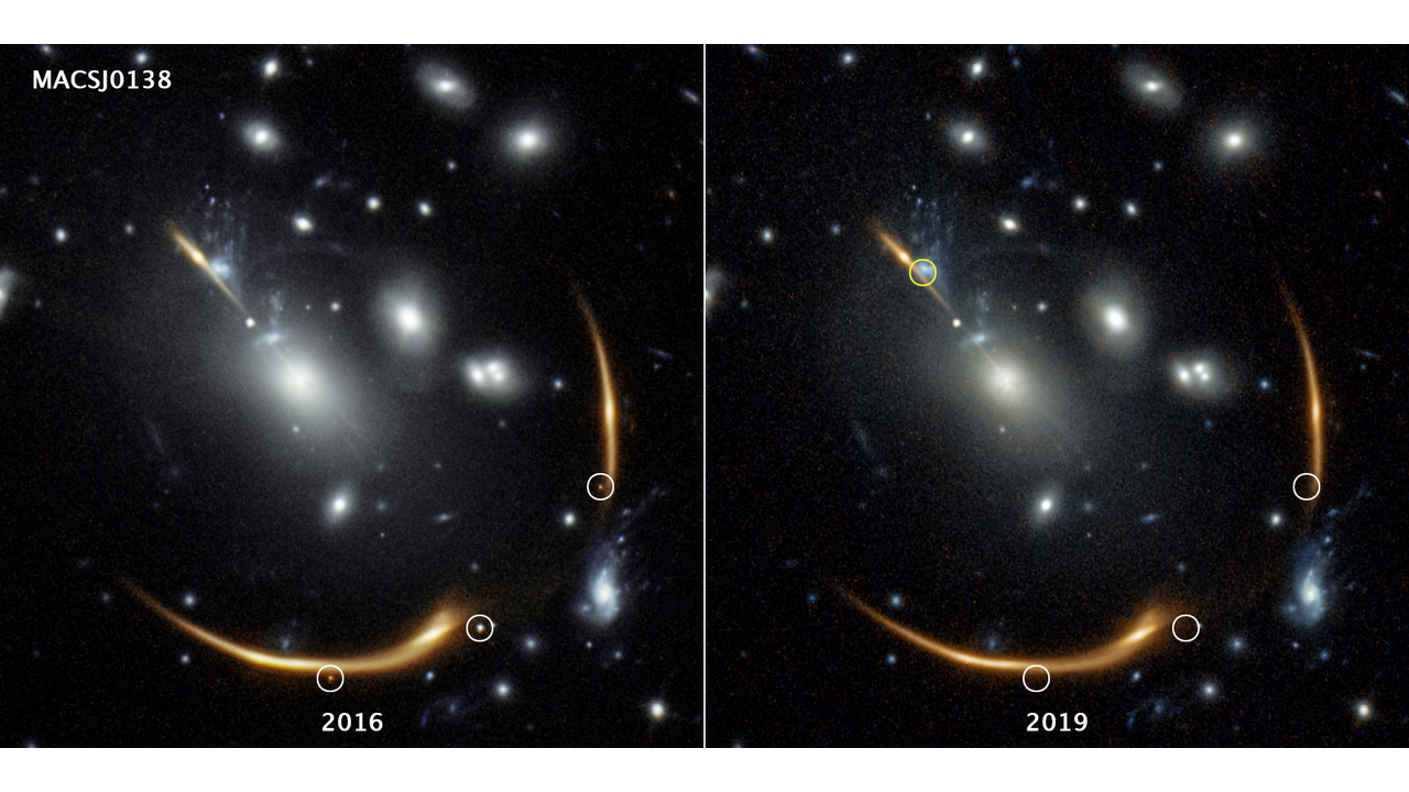 Obraz soczewkowanej supernowej REQUIEM przez gromadę galaktyk MACS J0138.0-2155.