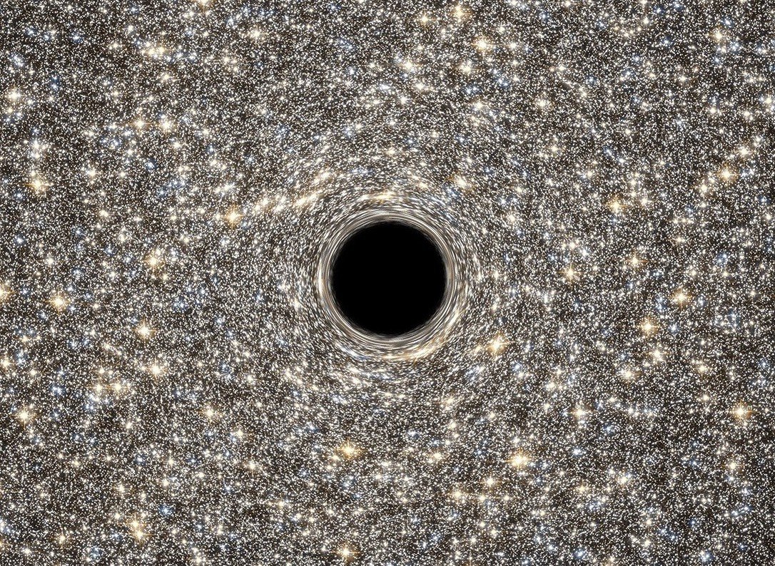 Wizja artystyczna czarnej dziury w galaktyce karłowatej M60-UCD1.