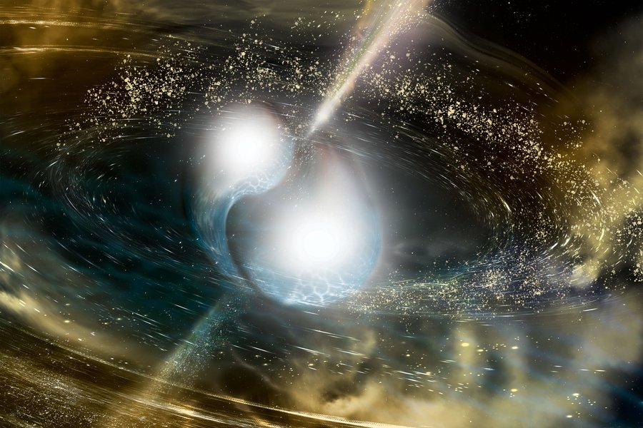 Wizja artystyczna zderzenia dwóch gwiazd neutronowych.