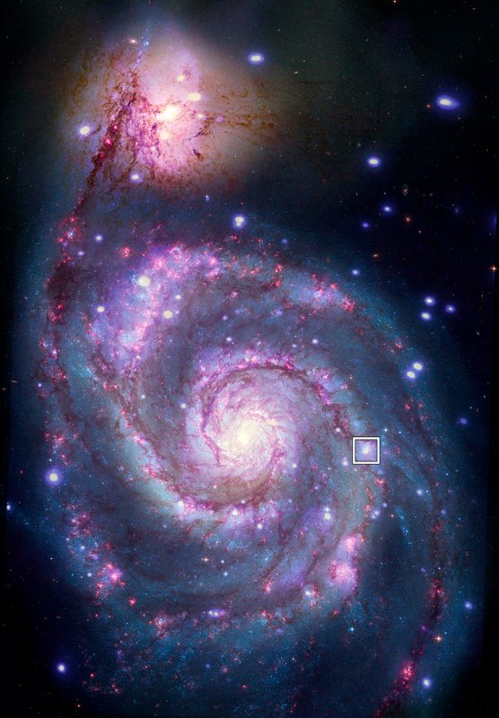 Złożony obraz M51 w promieniach X i świetle widzialnym.