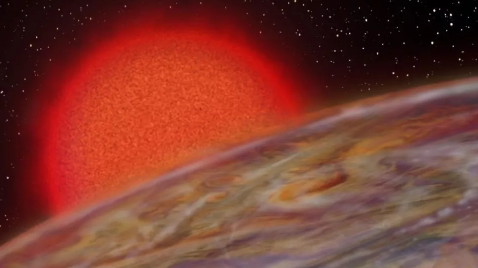 Wizualizacja gorącej egzoplanety wielkości Jowisza, podobnej do TOI-2337b, TOI-4329b lub TOI-2669b, na orbicie wokół dojrzałej gwiazdy. Źródło: Karen Teramura/University of Hawaiʻi Institute for Astronomy