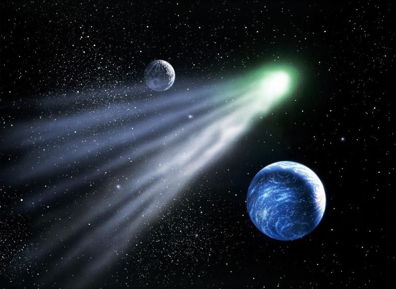 Wizja artystyczna komety w przestrzeni kosmicznej