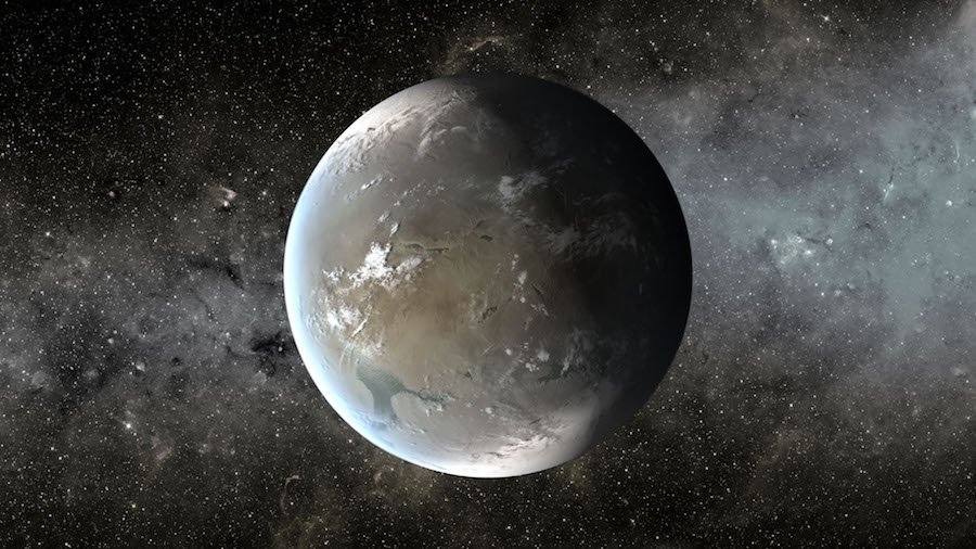 Super-Ziemia Kepler 62f (wizualizacja) – planeta, której rozmiar szacowany jest na około 40% większy niż rozmiar Ziemi. Źródło: NASA/Ames/JPL-Caltech