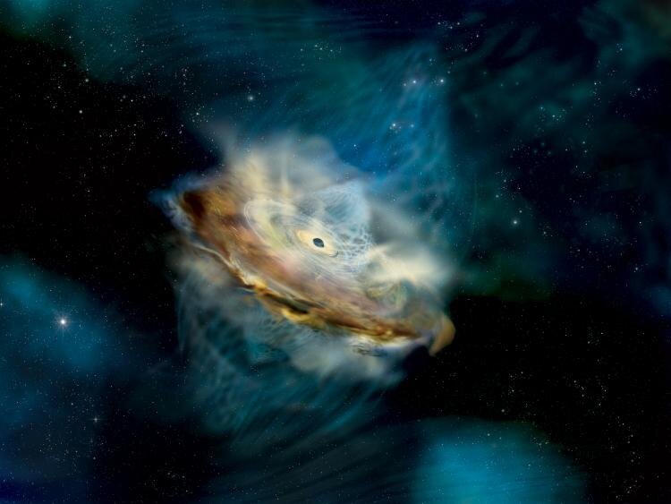 Wizja artystyczna odległej galaktyki doświadczającej nagłego wzrostu jasności.