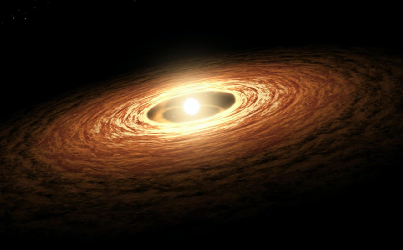 Wizja artystyczna gwiazdy otoczonej dyskiem protoplanetarnym.