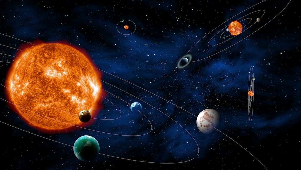 Ilustracja układów egzoplanetarnych.