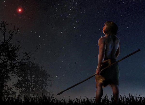 Ilustracja: Błądząca gwiazda przemknęła w odległości roku świetlnego od Słońca około 70 000 lat temu. W tym czasie ludzie współcześni dopiero zaczynali migrować z Afryki, a neandertalczycy wciąż dzielili z nami planetę. Źródło: NASA/JPL-Caltech