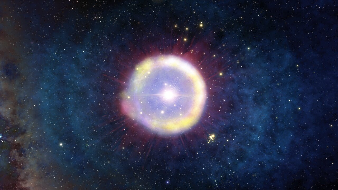 Wizja artystyczna masywnej gwiazdy III populacji we wczesnym Wszechświecie.