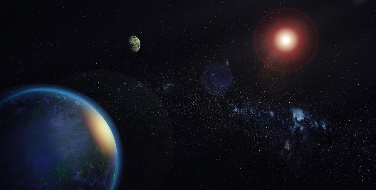 Wizja artystyczna dwóch planet o masie Ziemi krążących wokół gwiazdy GJ 1002.
