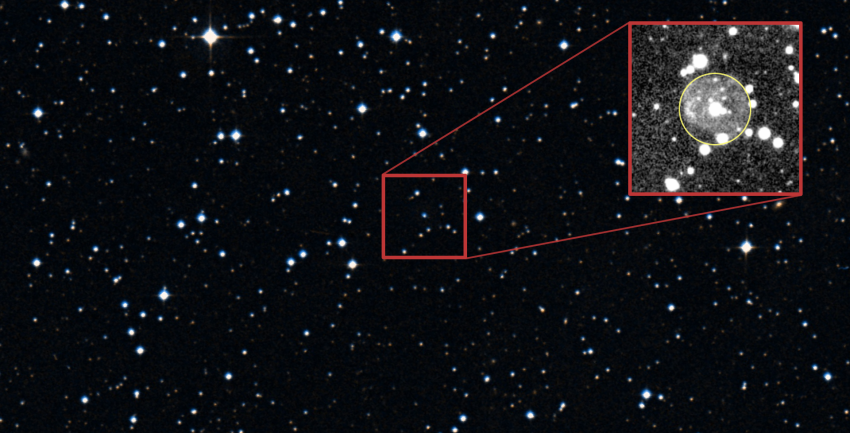 Obraz z przeglądu nieba skupiony na nowo odkrytej gwieździe O(H) SALT J203959.5-034117 (J2039).