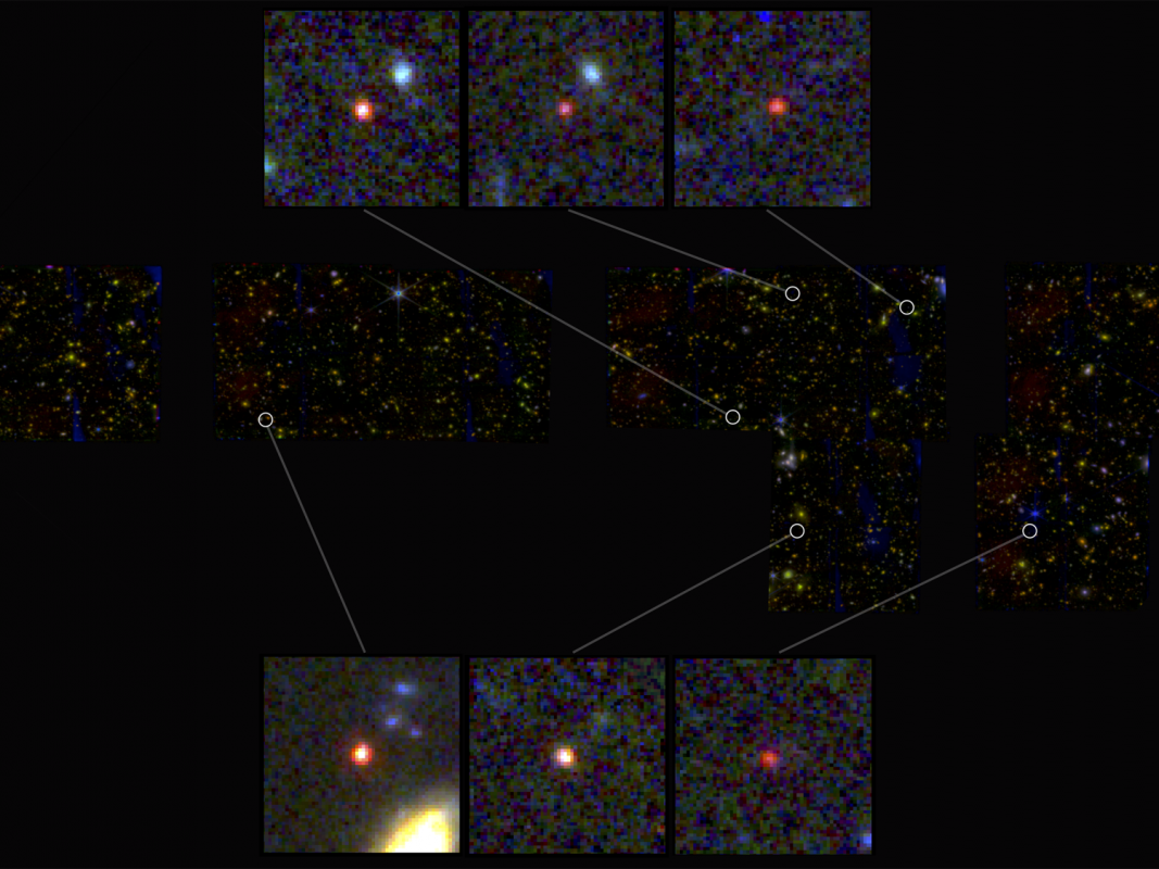 Obrazy sześciu masywnych galaktyk.