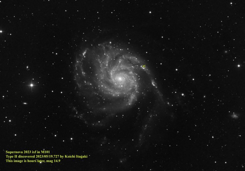 Na zdjęciu: W Utah Remote Desert Observatories uchwycono obraz supernowej w M101 (Galaktyce Wiatraczek) – zaledwie kilka godzin po jej odkryciu 19 maja 2023 roku. Źródło: EarthSky Community Photos | Eliot Herman