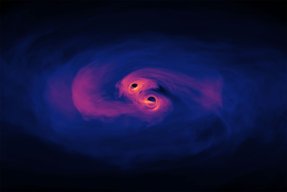 Wizja artystyczna układu podwójnego supermasywnych czarnych dziur