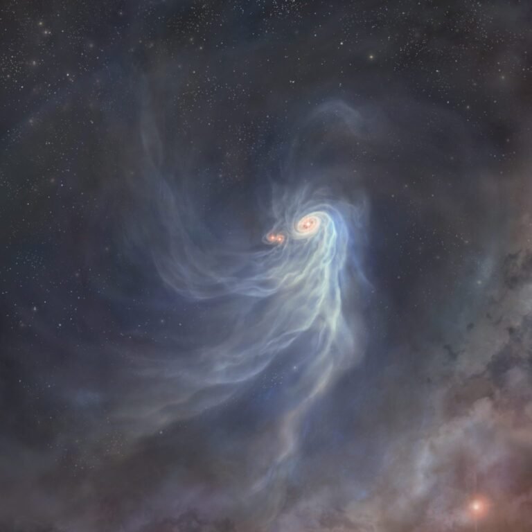 Wizja artystyczna potrójnej protogwiazdy, IRAS 04239+2436.