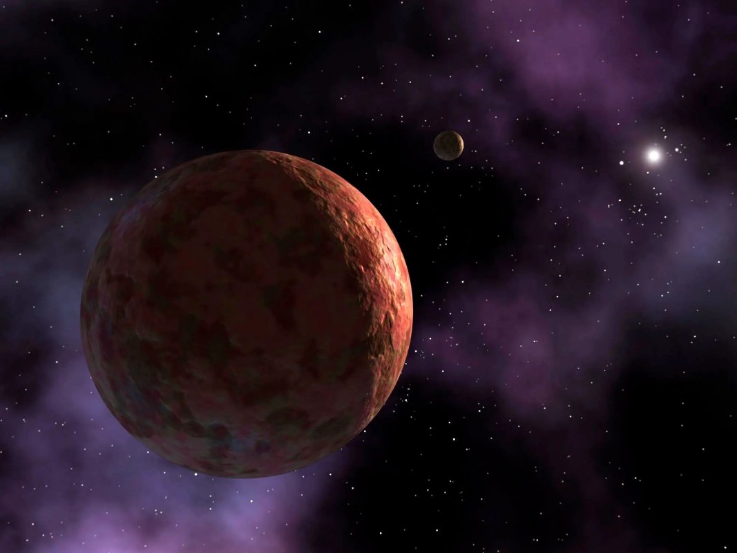 Wizualizacja artysty pokazująca nowo odkryty obiekt przypominający planetę, nazwany „Sedną”.