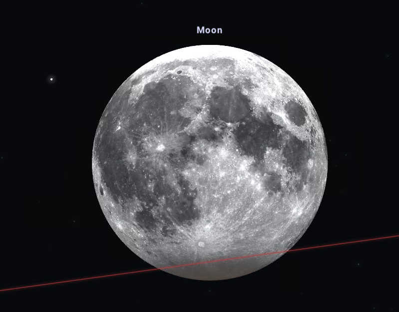 Wygląd Księżyca podczas maksymalnej fazy częściowego zaćmienia Księżyca. Źródło: https://stellarium-web.org/.