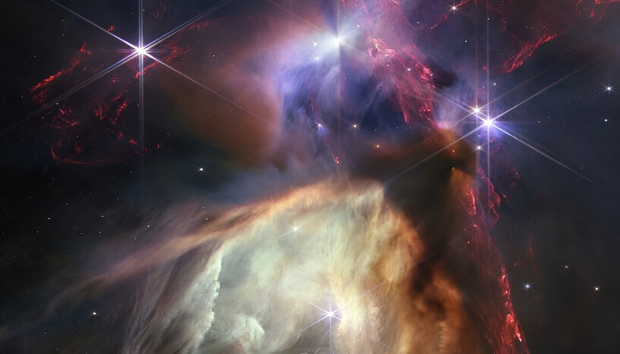 Obraz kompleksu obłoków Rho Ophiuchi, najbliższego Ziemi regionu gwiazdotwórczego.