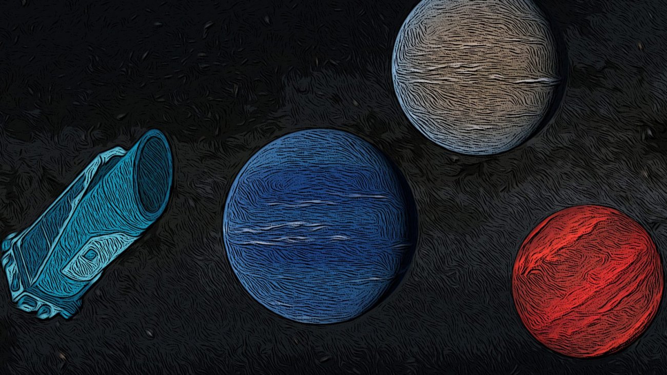 Wizja artystyczna egzoplanet odkrytych przez Teleskop Keplera.