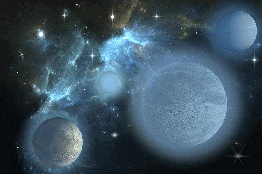 Wizja artystyczna egzoplanet z atmosferami.
