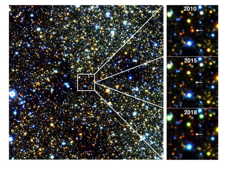 Zdjęcie w podczerwieni olbrzyma oddalonego o około 30 000 lat świetlnych, w pobliżu centrum Drogi Mlecznej