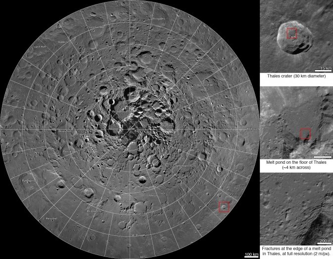 Mozaika zdjęć wokół północnego bieguna Księżyca