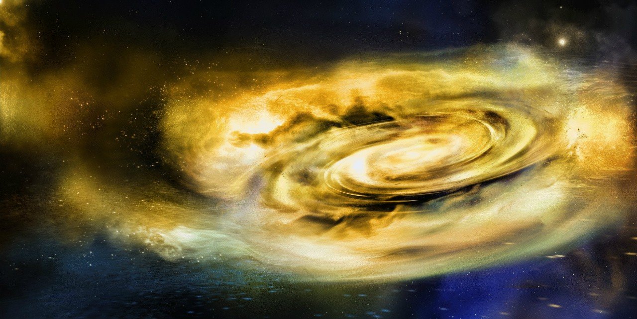 Ilustracja silnych wiatrów zakłócających zewnętrzny dysk materii otaczającej czarną dziurę o masie gwiazdowej. Źródło: NASA/Swift/A. Simonnet, Sonoma State University