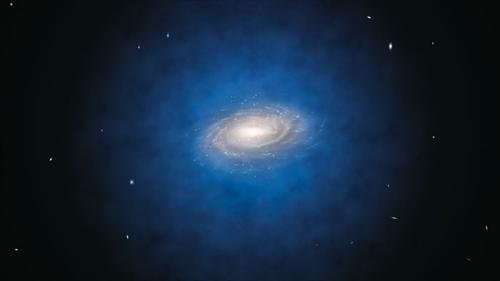 Artystyczna wizja Drogi Mlecznej i jej halo z ciemnej materii