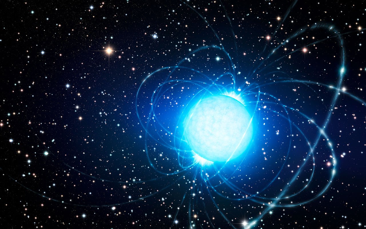 Artystyczna wizja magnetara w gromadzie gwiazd Westerlund 1