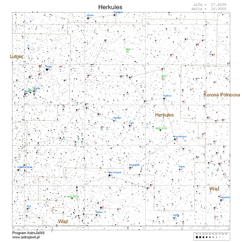 Mapa gwiazdozbioru Herkulesa