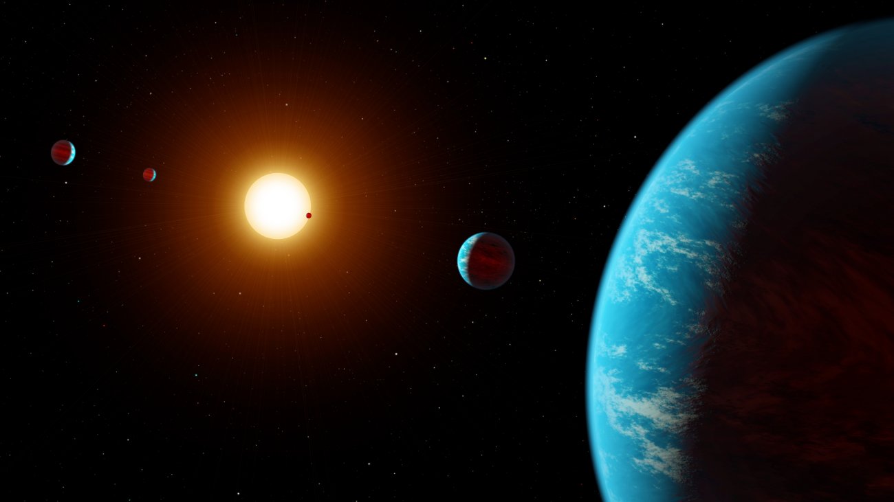 Wizja artystyczna układu K2-138, pierwszego systemu wieloplanetarnego odkrytego przez społecznościowy projekt naukowy. Źródło: NASA/JPL-Caltech/R. Hurt (IPAC)