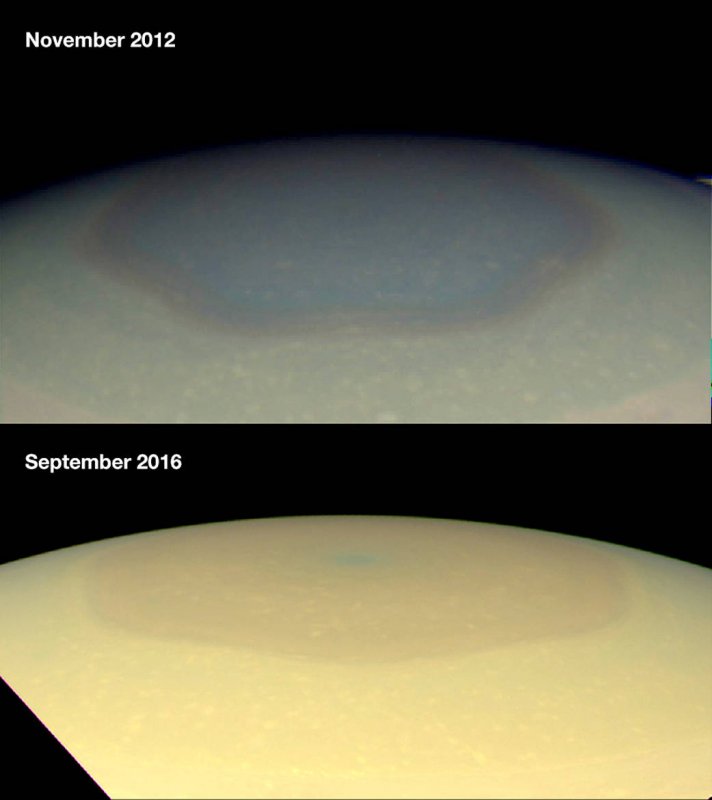 Zmiany barwy bieguna północnego Saturna