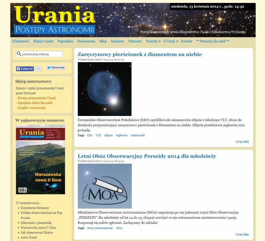 Strona startowa Portalu Uranii - www.urania.edu.pl