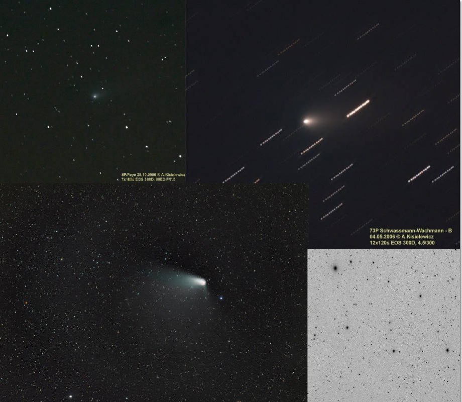 Zestaw zdjęć komet z Archiwum Fotografii Komet