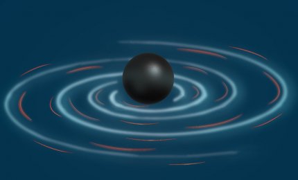 Artystyczne przedstawienie czasoprzestrzeni dzwoniącej czarnej dziury w zmodyfikowanych teoriach grawitacji.