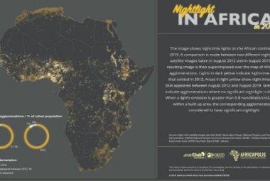Rozświetlone miasta na mapie Afryki